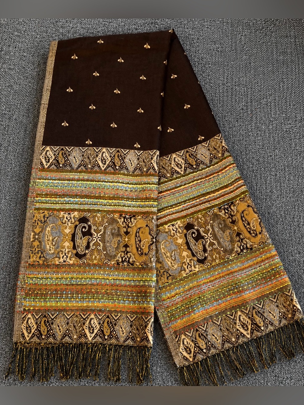 Brown & Gold Paisley Embroidered Women's Scarf